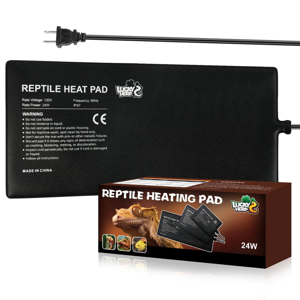 LUCKY HERP reptile heat pad 8x18 inch warms terrarium evenly for reptiles.