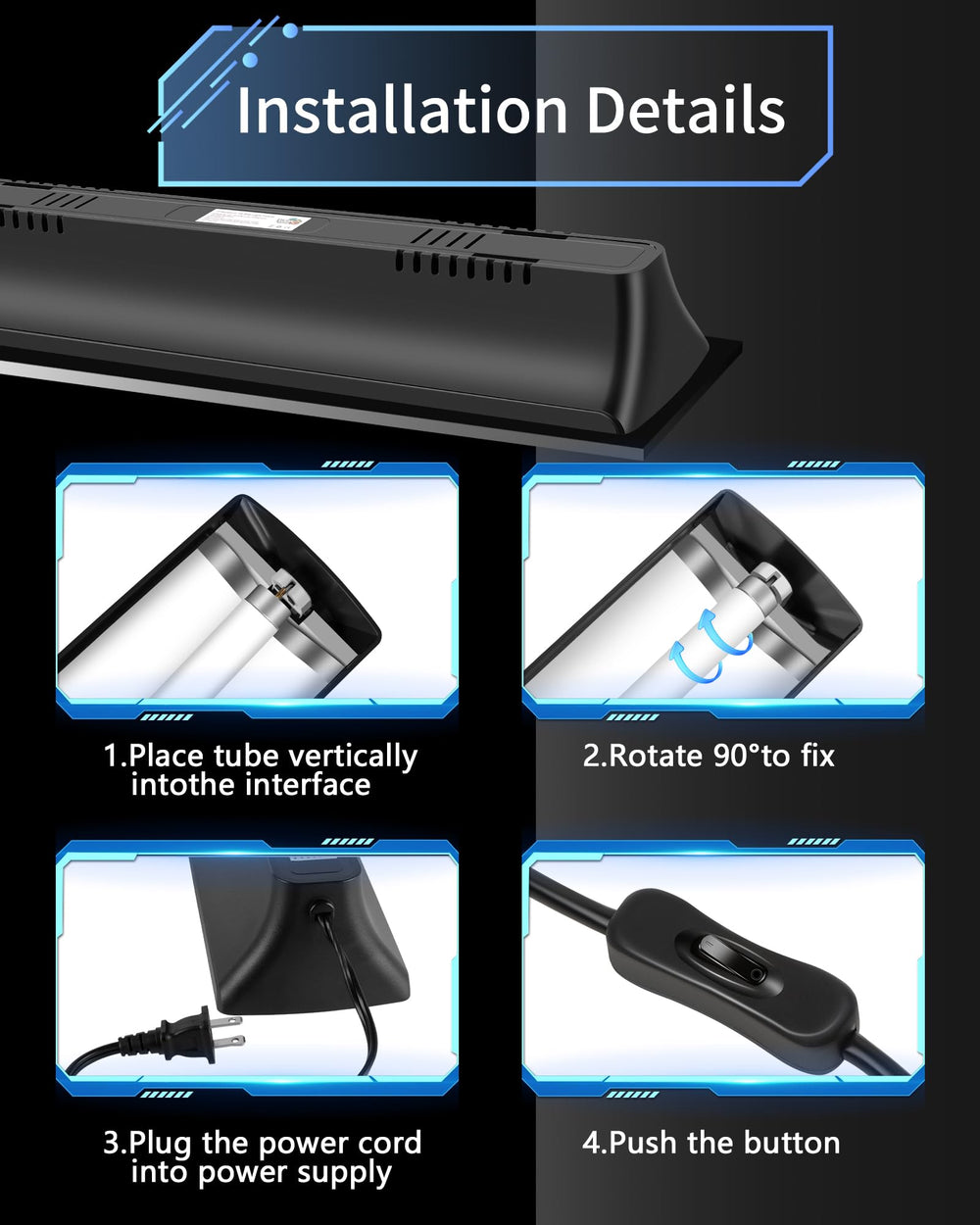 Lucky Herp reptile light kit assembly image demonstrates straightforward installation