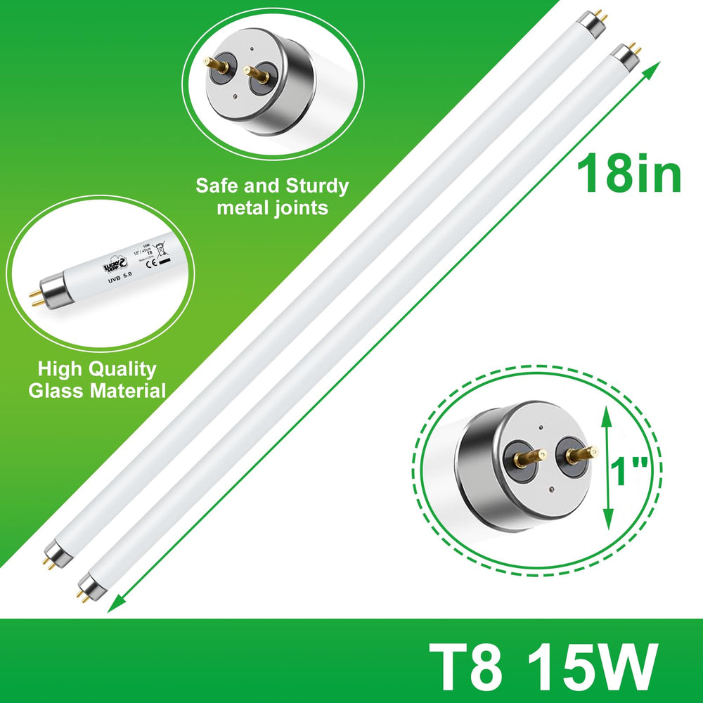 LUCKY HERP T8 15W UVB bulb coverage for glass terrariums improves zone lighting.