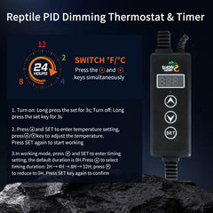 LUCKY HERP timer function close-up highlights programmable cycles for basking.