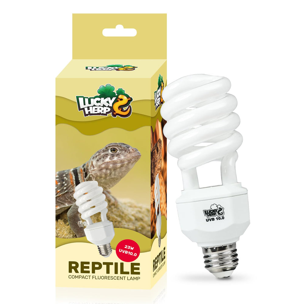 Lucky Herp UVA UVB reptile light 10.0 with steady UVB exposure for terrariums.