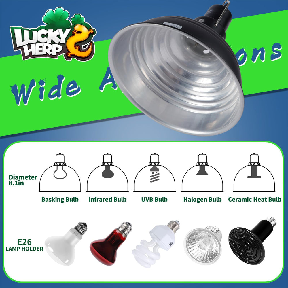 LUCKY HERP compatibility for UVB, basking, and heat lamp options in terrariums.