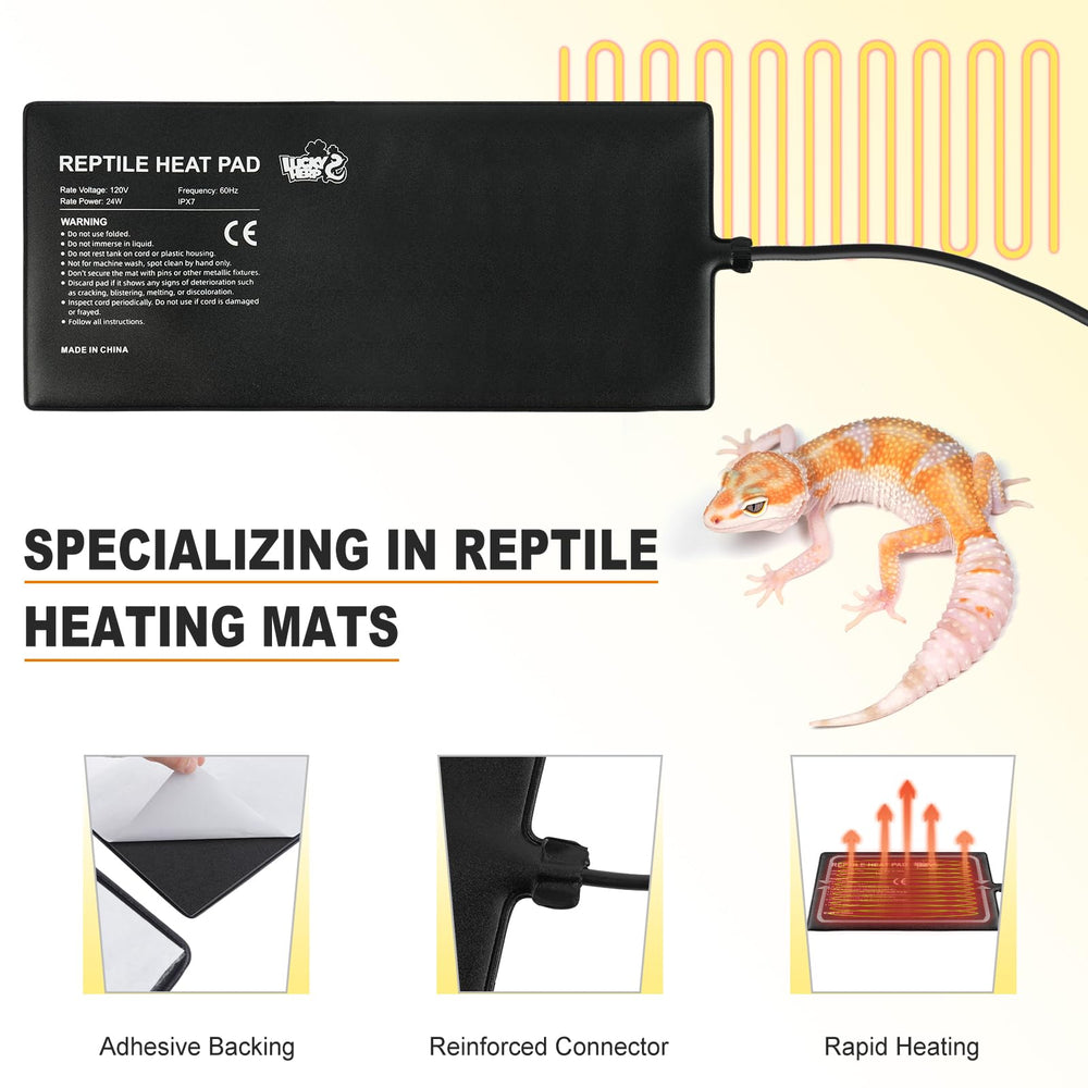 LUCKY HERP versatile heat source for reptiles and amphibians in glass tanks.