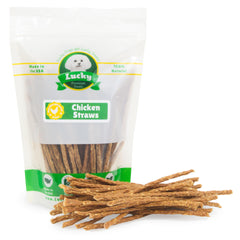 Lucky Premium Treats chicken jerky straws hero image, crunchy dog reward