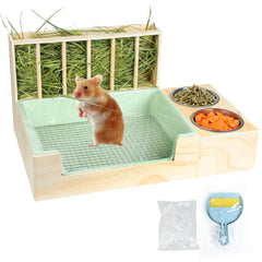 LUCKYBOPAN 3-in-1 steel grids rabbit litter box with waste separation for a cleaner cage