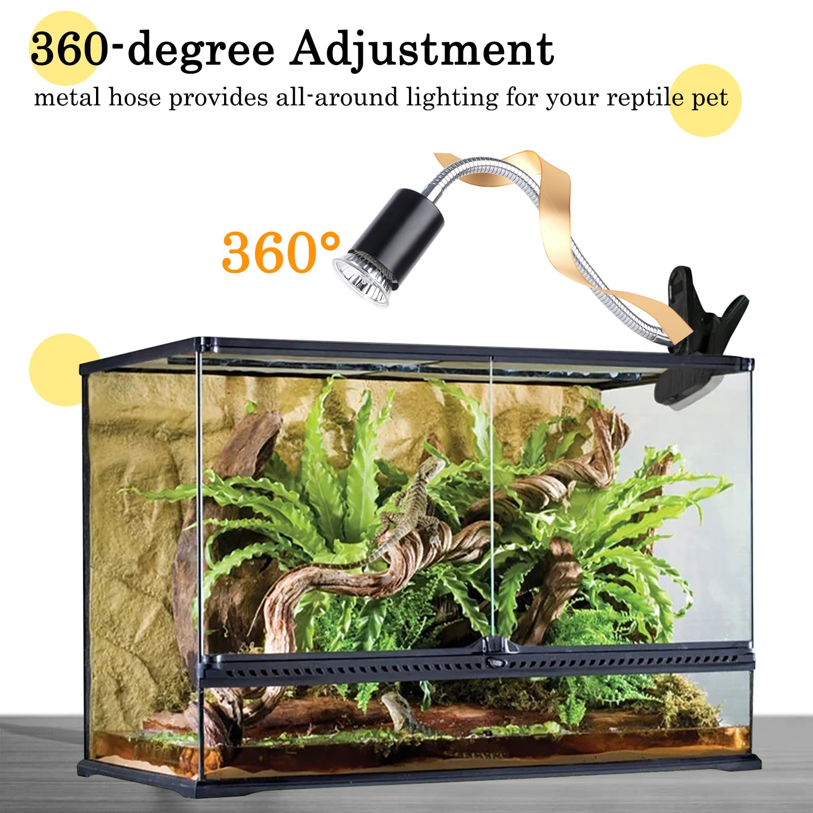 LUCKY HERP clip-on tank mount keeps the lamp secure.