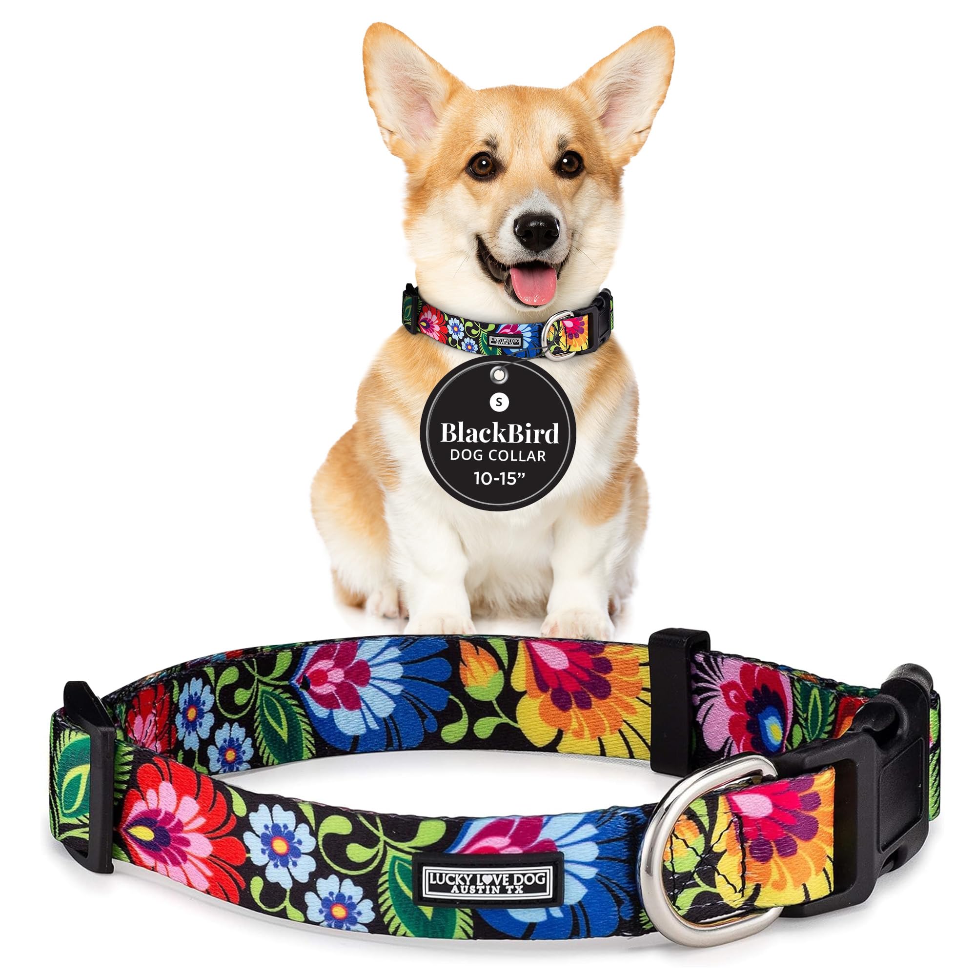 Lucky Love Dog adjustable collar with easy click buckle for small dogs, secure and comfy