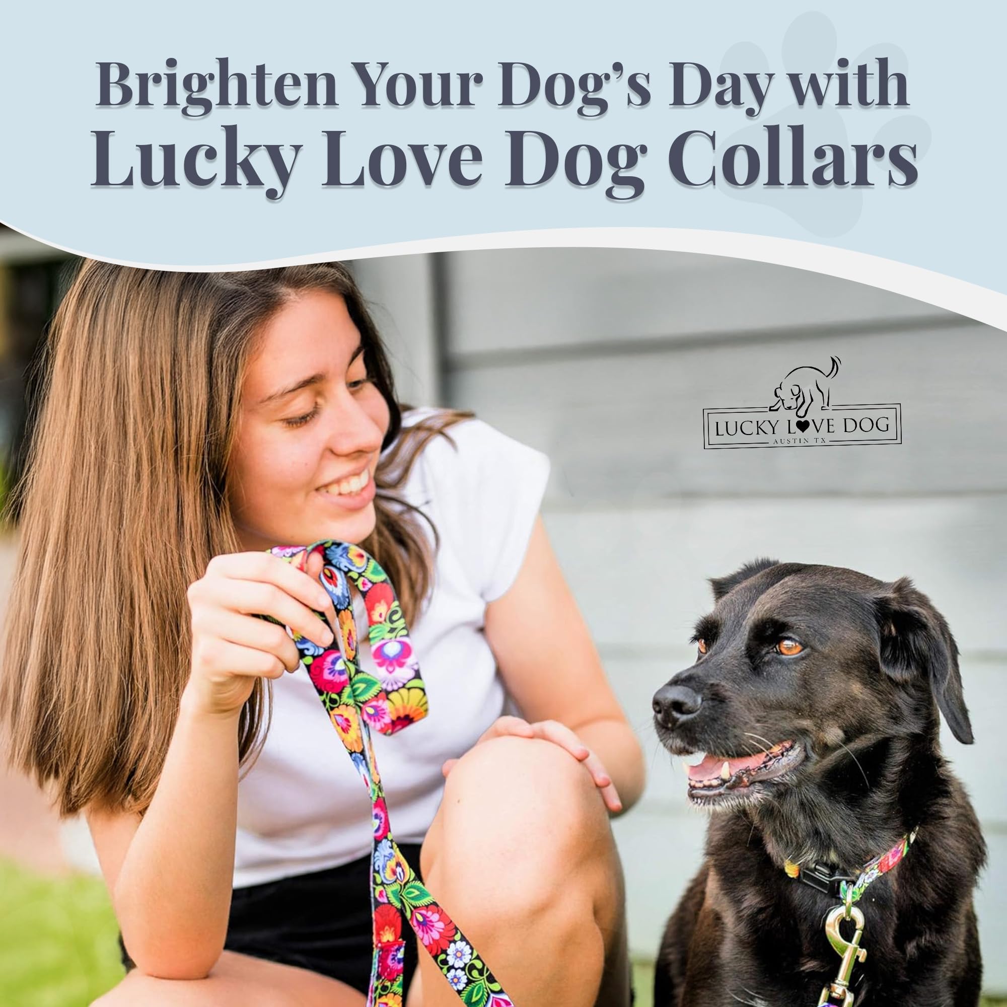 Lucky Love Dog medium collar with floral design, ideal for both male and female dogs.