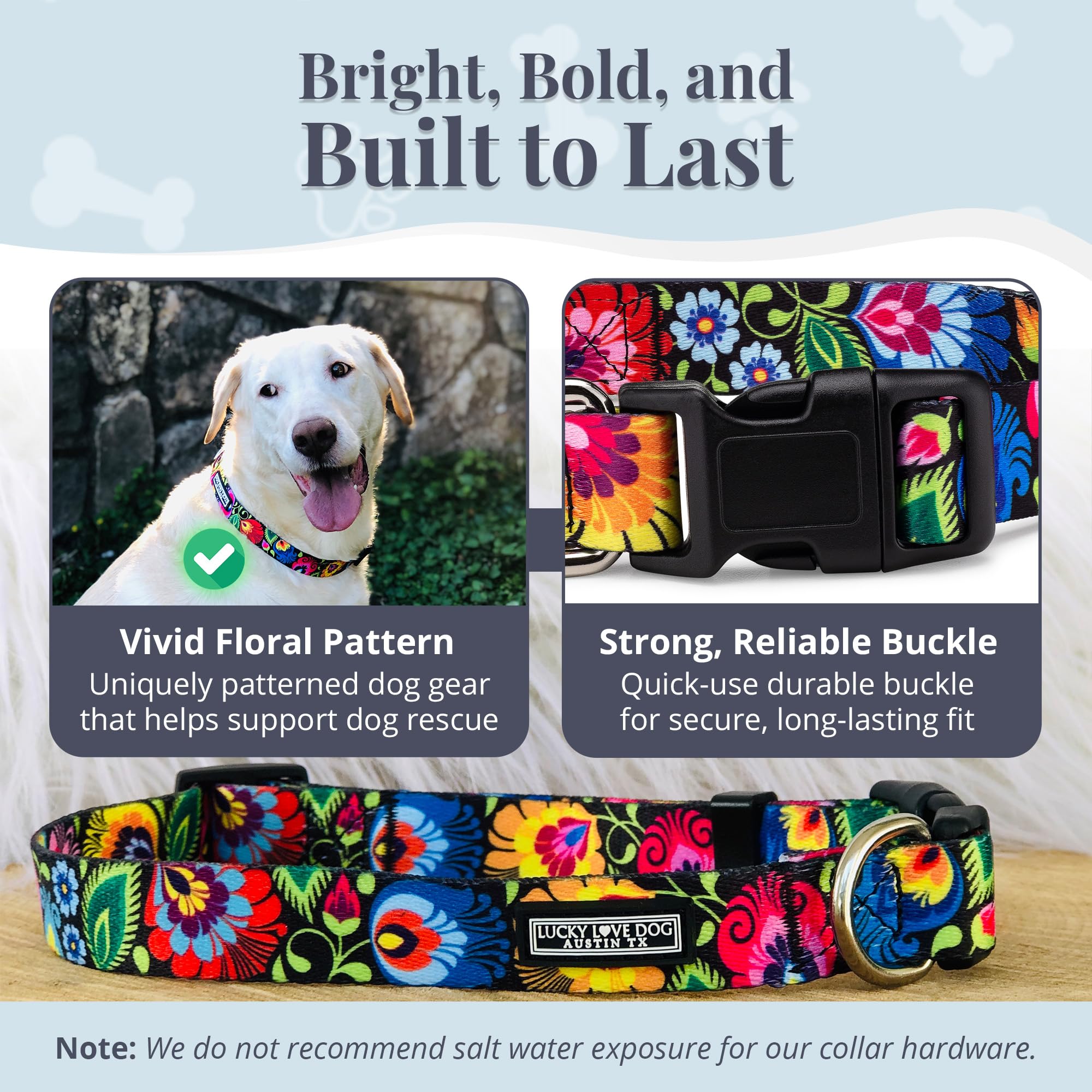 Lucky Love Dog easy-click buckle collar for quick on/off during outdoor adventures