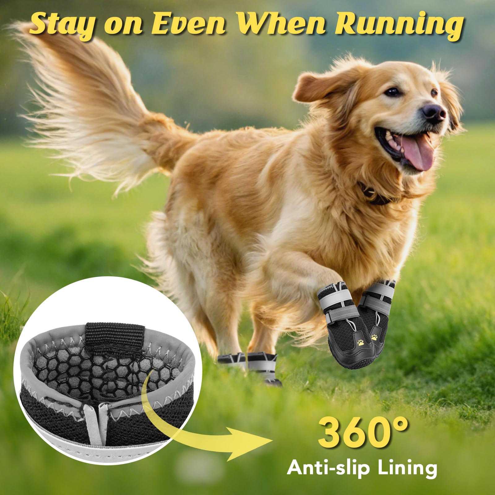 LUCKYPAW 360 anti-slip inner lining helps keep boots in place.