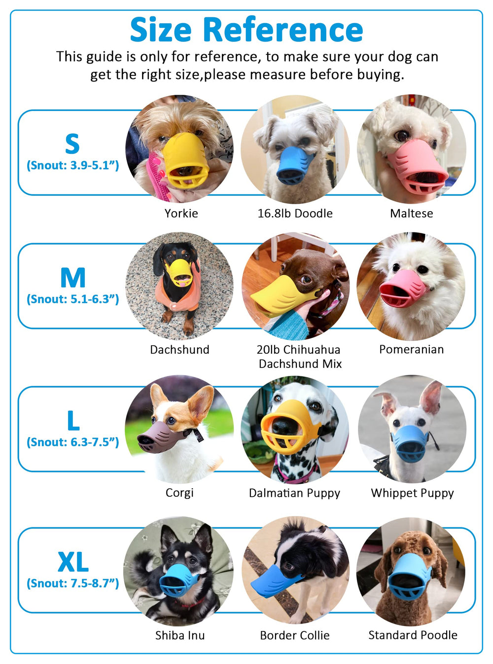 LUCKYPAW small dogs muzzle with snout measurement guide