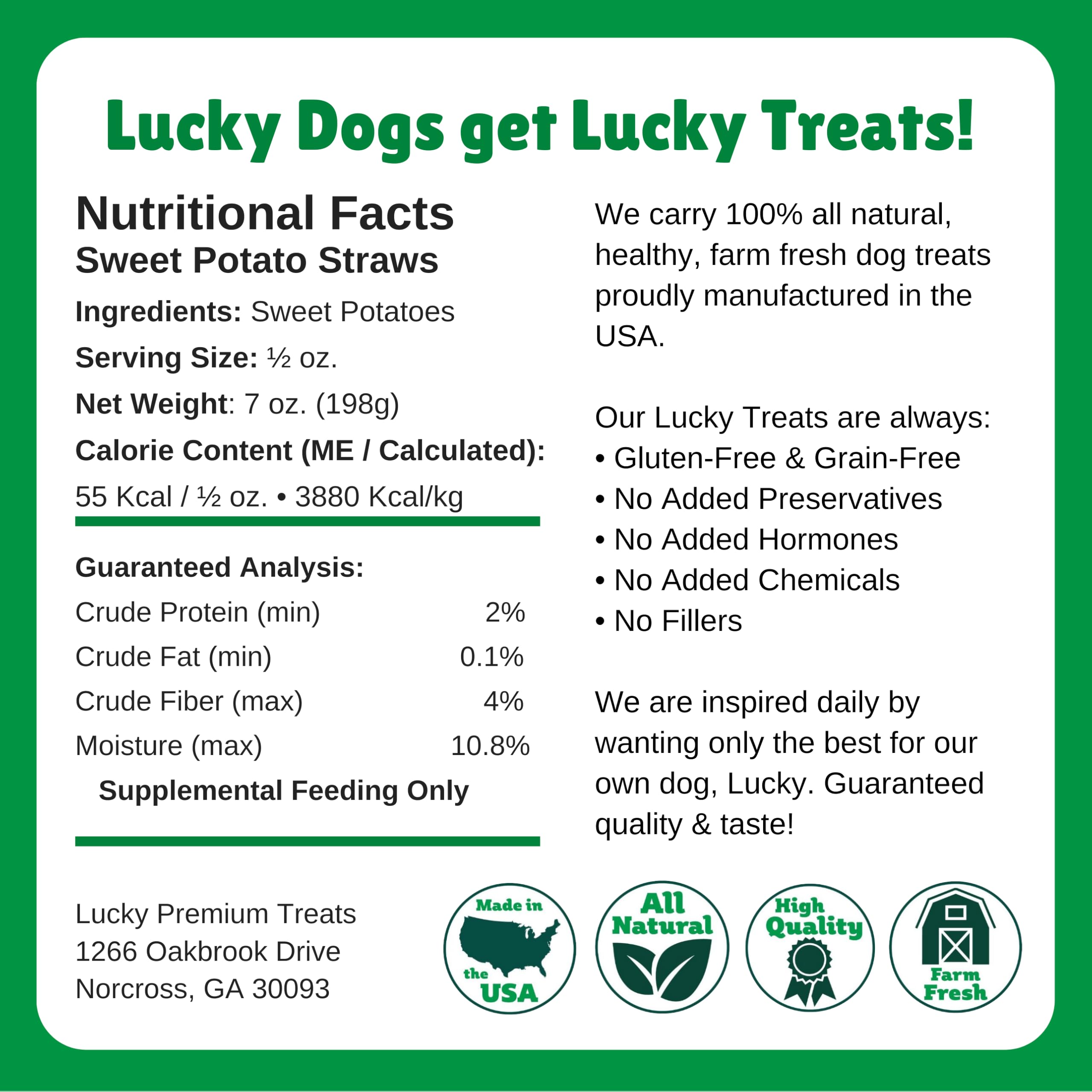 Lucky Premium Treats Sweet Potato Straws shareable pack highlights multi-dog use.