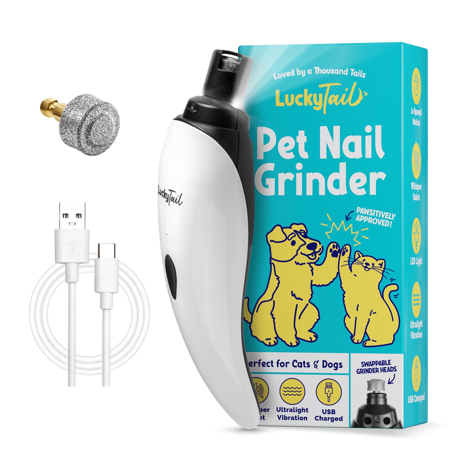 LuckyTail pet nail grinder shows quiet operation for stress-free trims