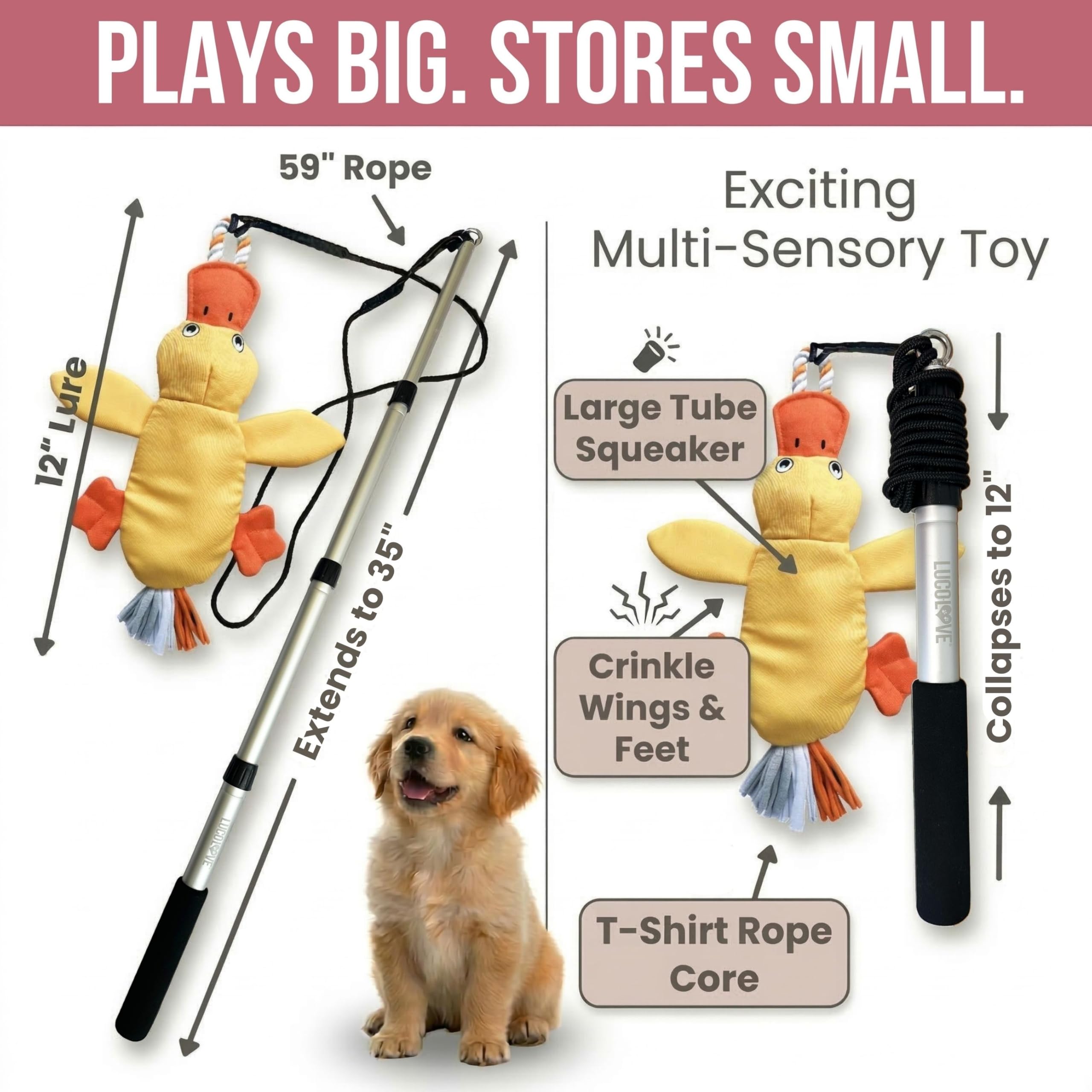 LUCOLOVE duck lure with squeaker enhances multi-sensory play.