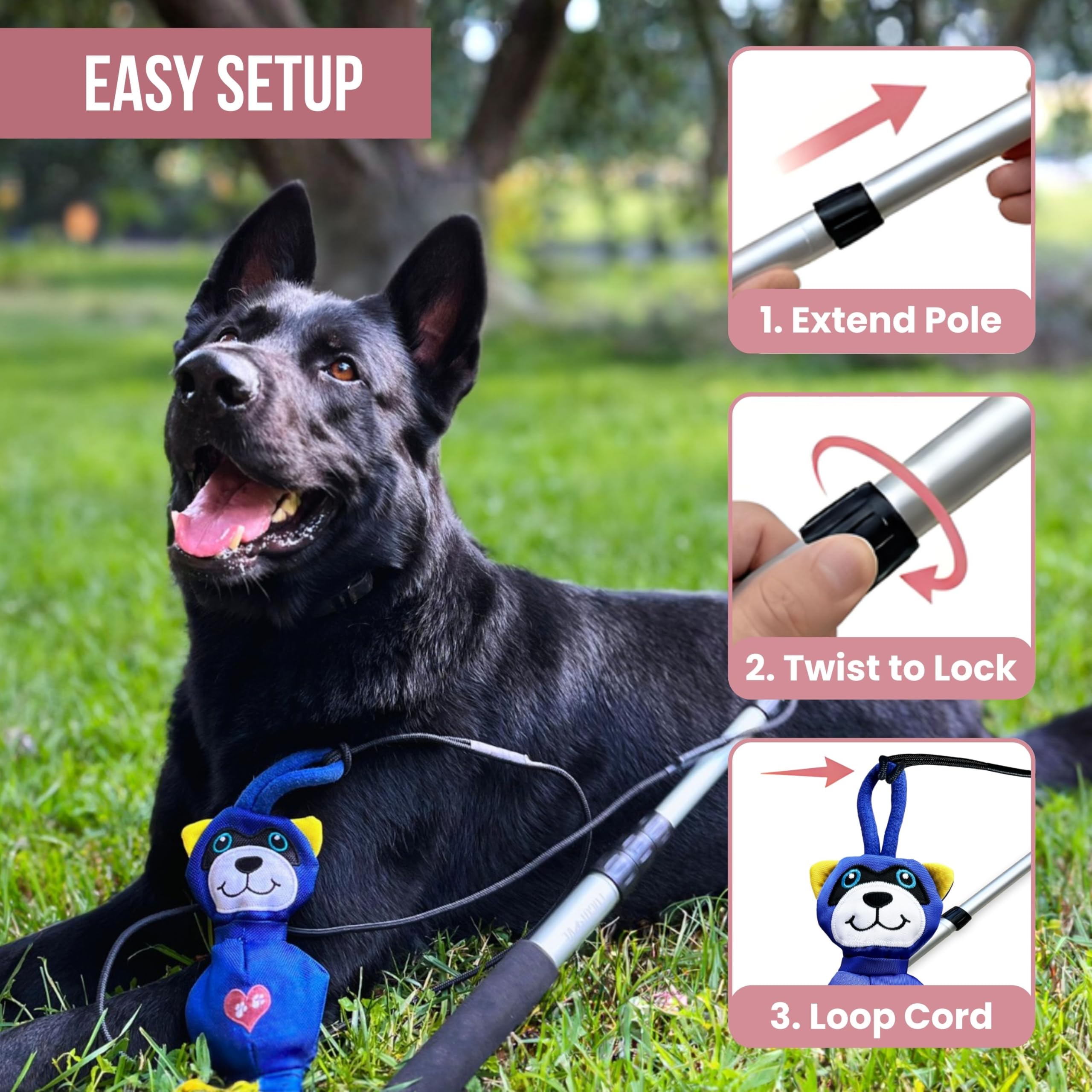 LUCOLOVE Flirt Pole multi-dog play supports shared chase sessions