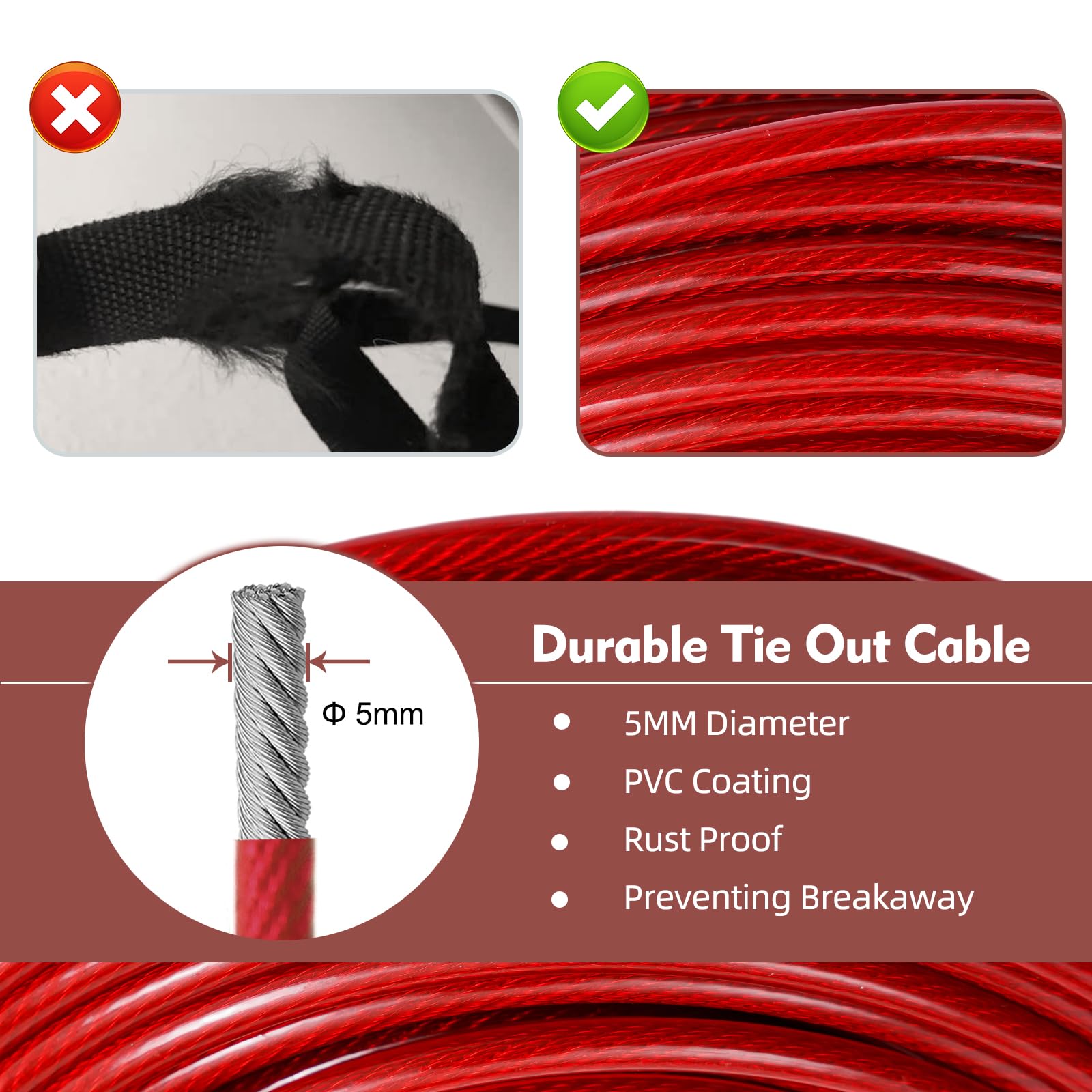 LUFFWELL 360° swivel clip prevents tangling while your dog explores the yard