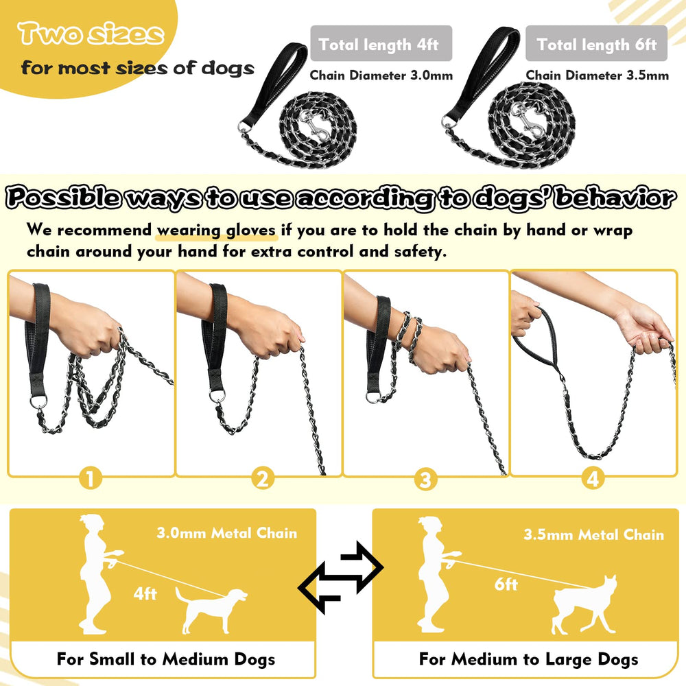LUFFWELL 6ft leash with 3.5mm chain for medium to large dogs.