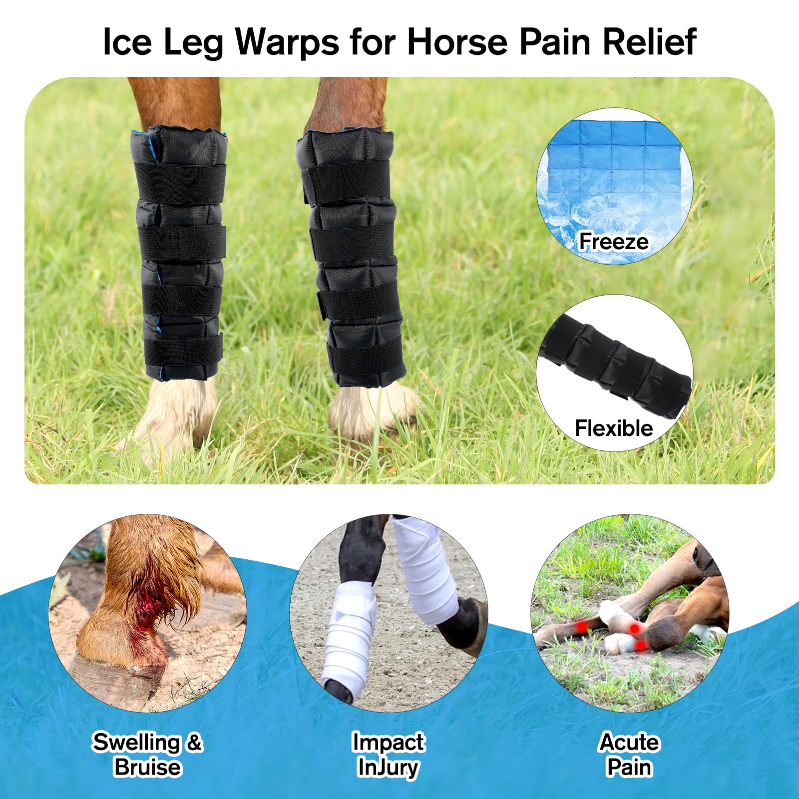 LUFFWELL leg wrap in use with cooling pack for post-exercise care.