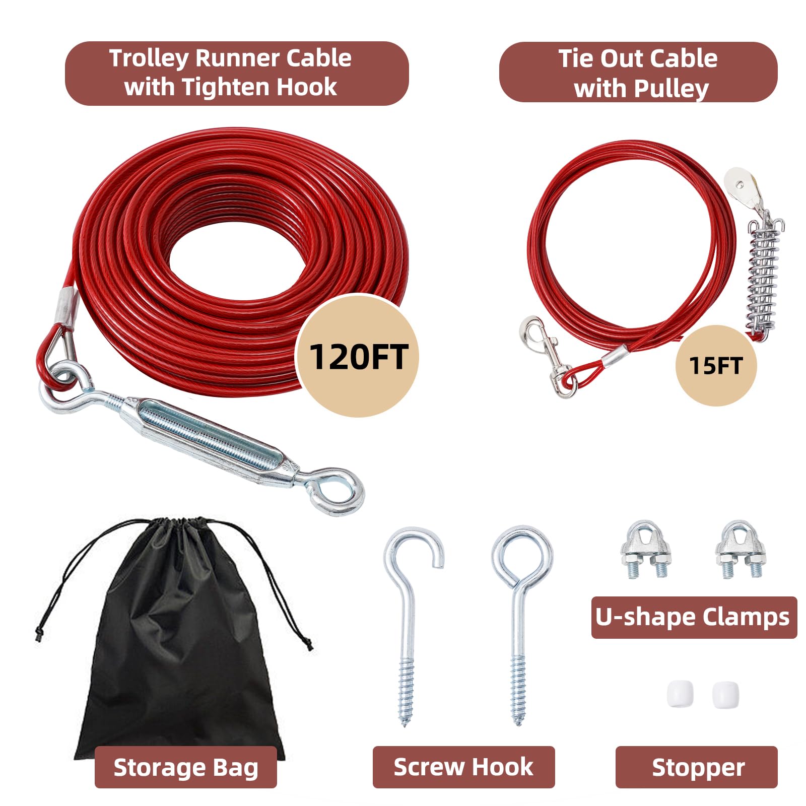 LUFFWELL 15 ft tie-out cable for secure outdoor tethering.