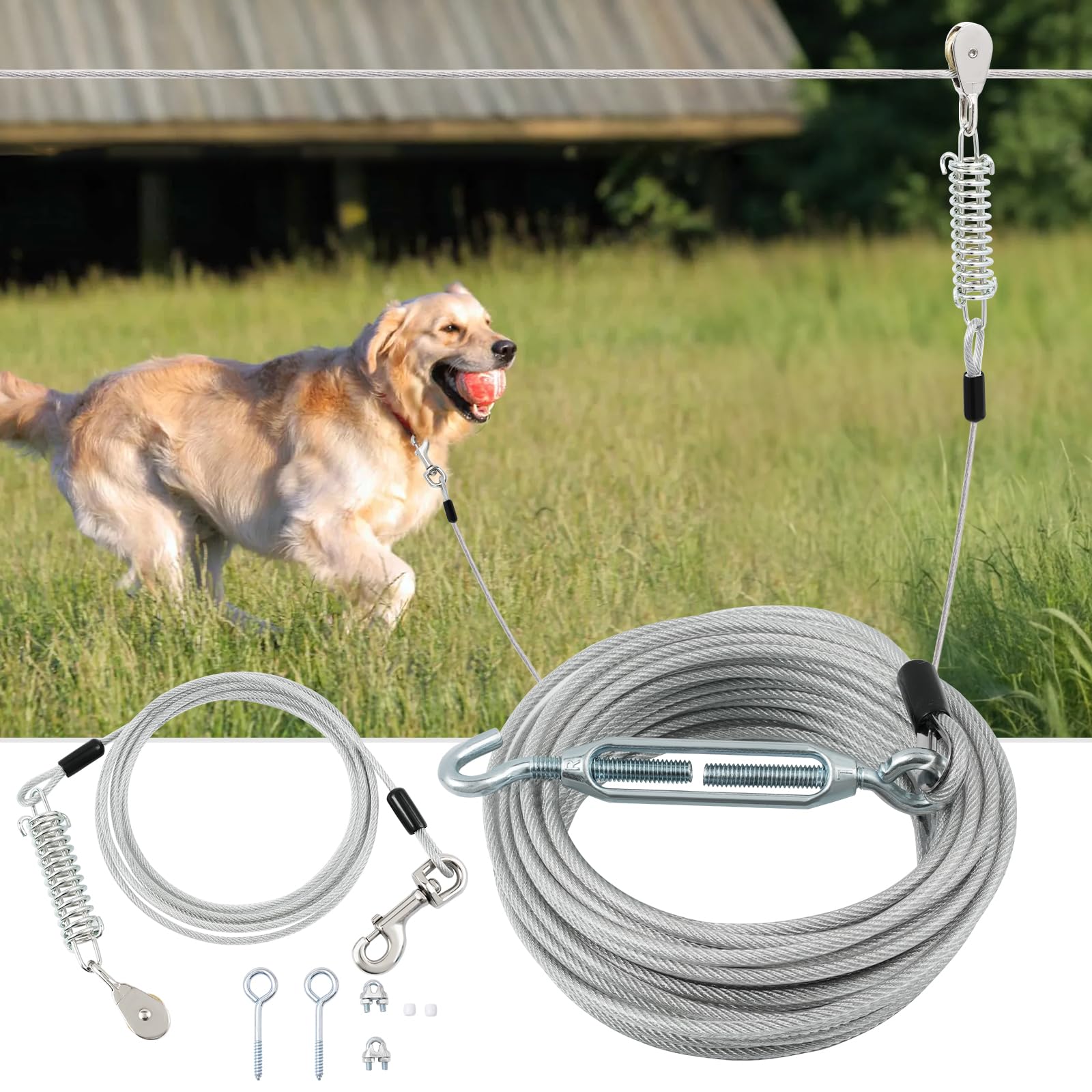 LUFFWELL main cable 100ft enabling safe yard roaming for large dogs.