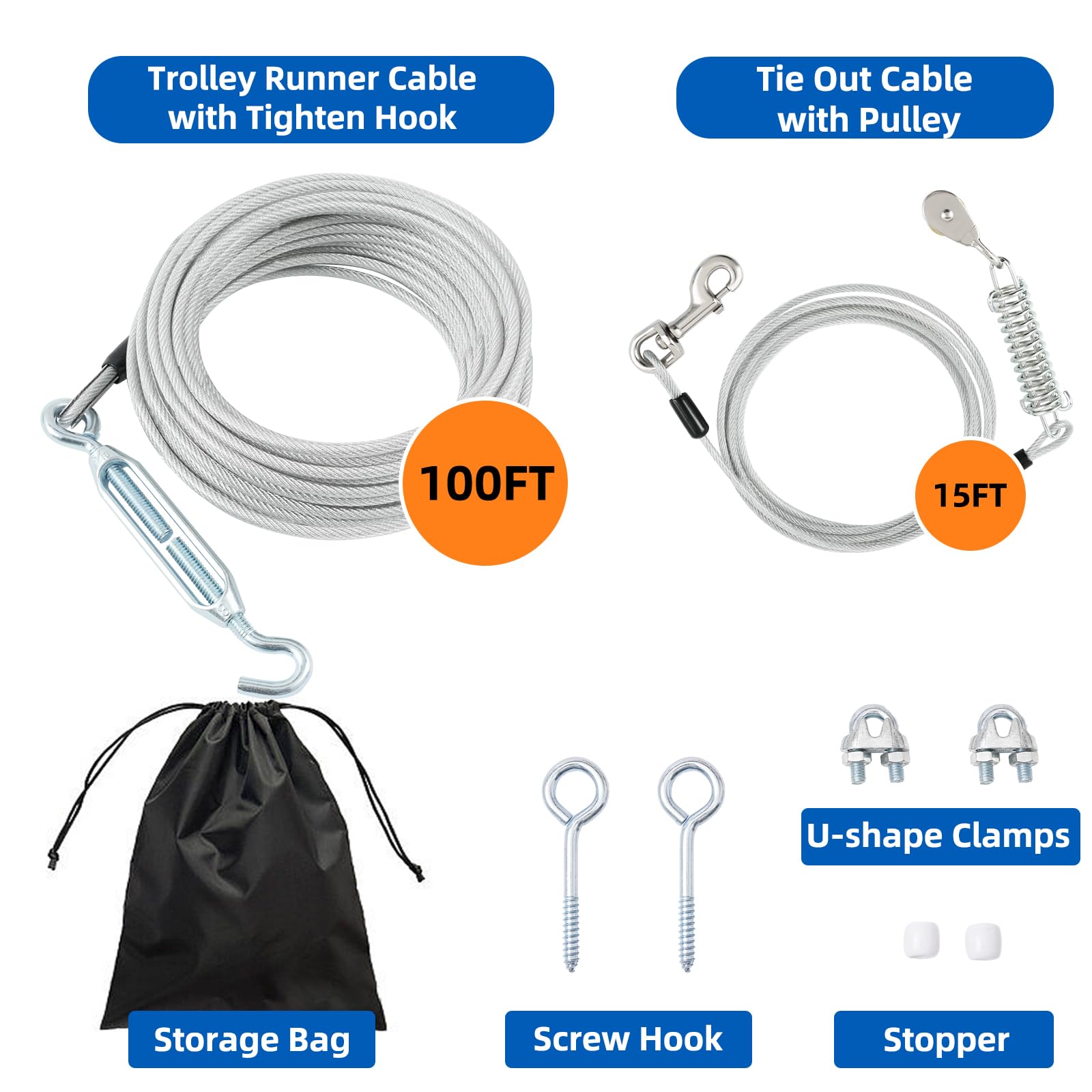 LUFFWELL tie-out cable 15ft for extended outdoor exploration and safety.