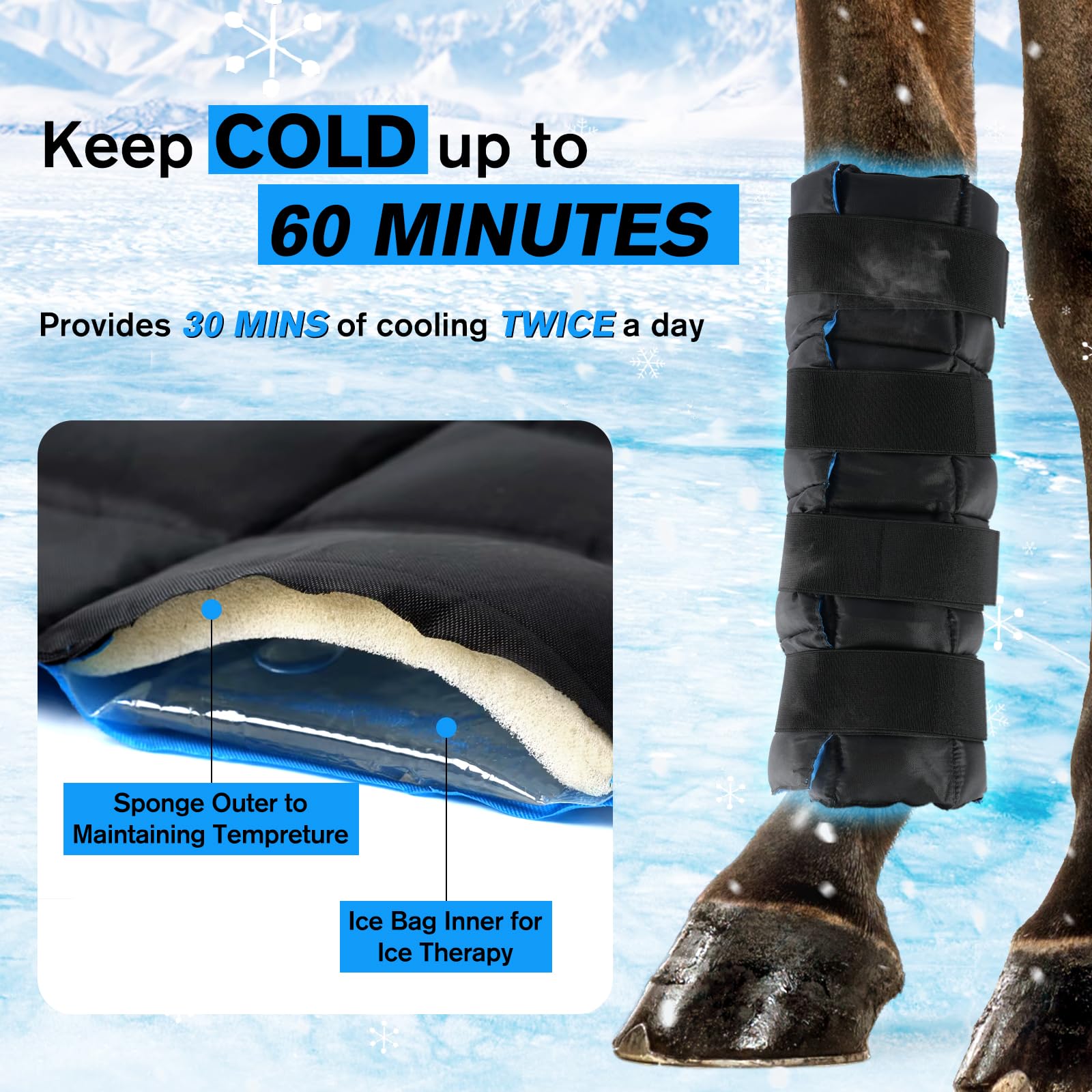 Product dimensions 17 by 16 inches covering the horse leg.