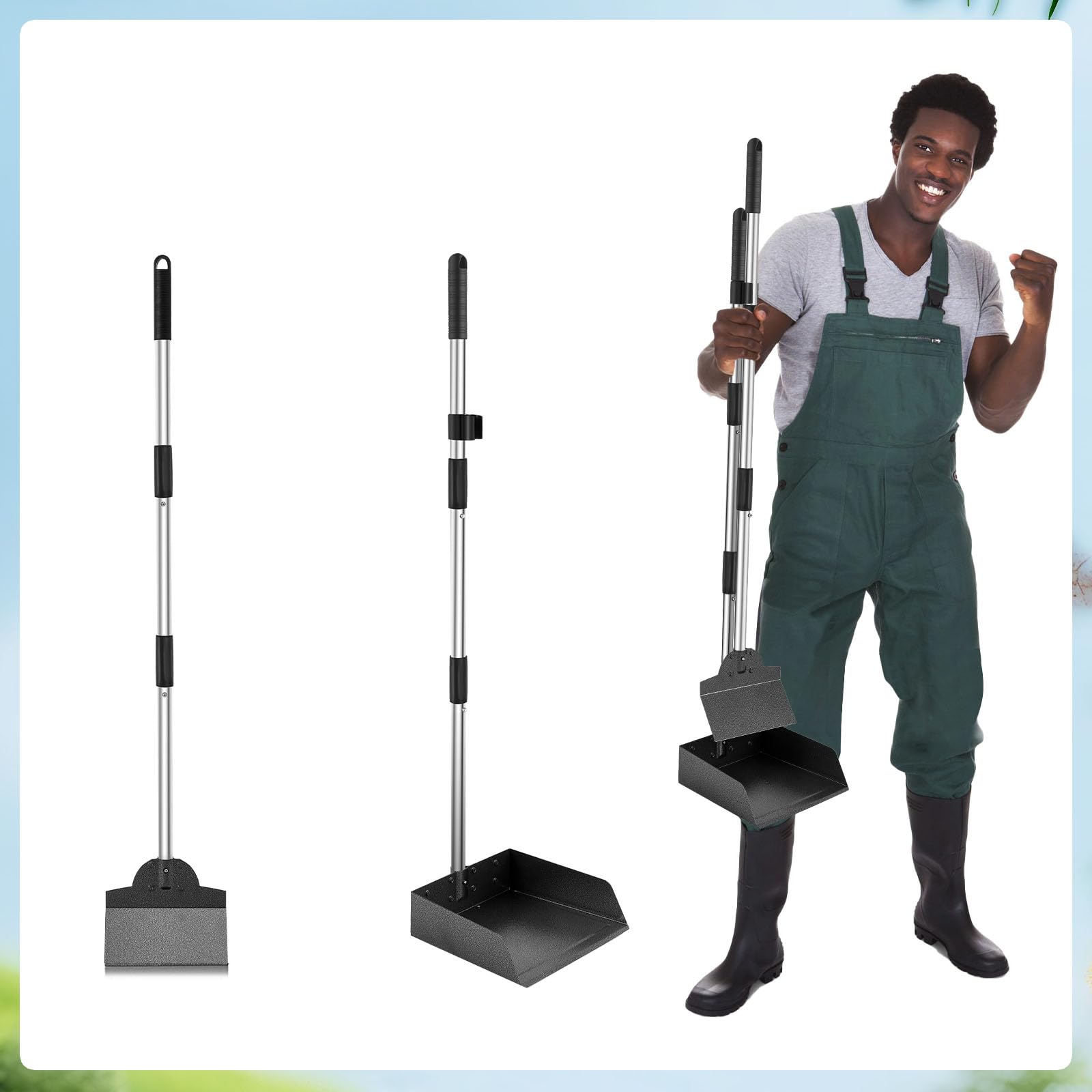 LUFFWELL Pooper Scooper aluminum tray close-up highlights rustproof coating for simple cleaning.