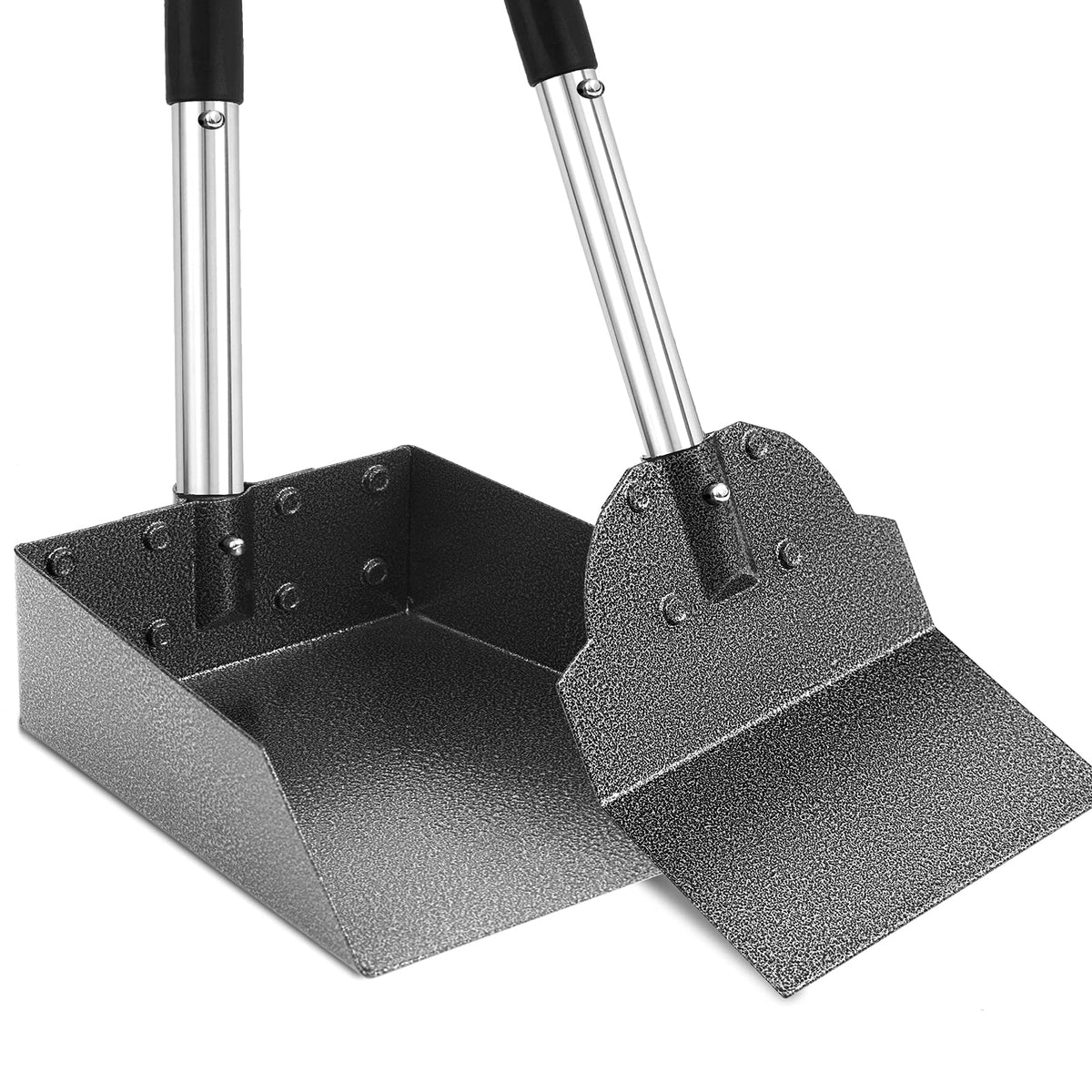 LUFFWELL Pooper Scooper assembly shows tray and spade securely connected for easy waste pickup.