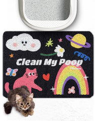 Lukamoo Cute Cat Litter Mat 24x16 front view reduces tracked litter.