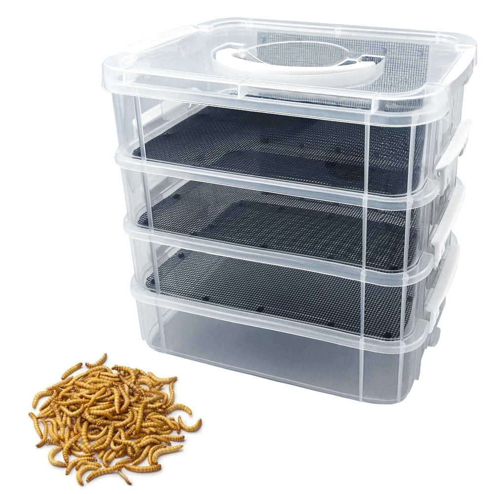 LUKHMELF mealworm breeding kit with lockdown clips keeps insects contained during care.