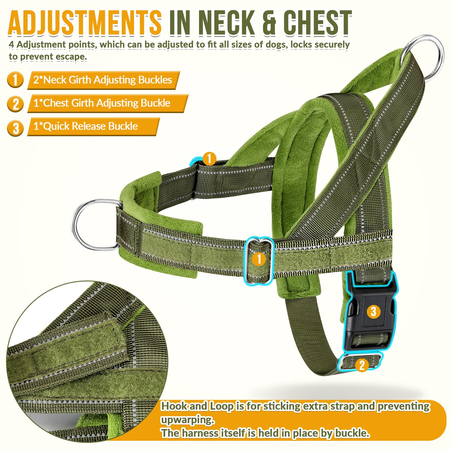 Lukovee adjustable neck and chest harness for easy on and off.