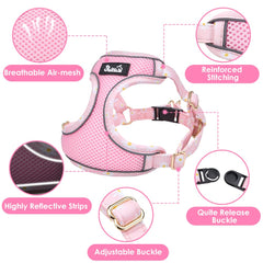 Lukovee Breathable mesh pink harness XXS emphasizes skin-friendly fabric