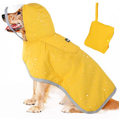 Lukovee dog raincoat with clear hood keeps your pet dry and visible.