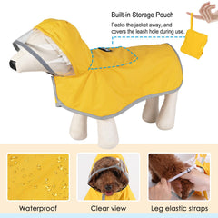 Lukovee dog raincoat showing pocket and leash hole for quick storage and access.