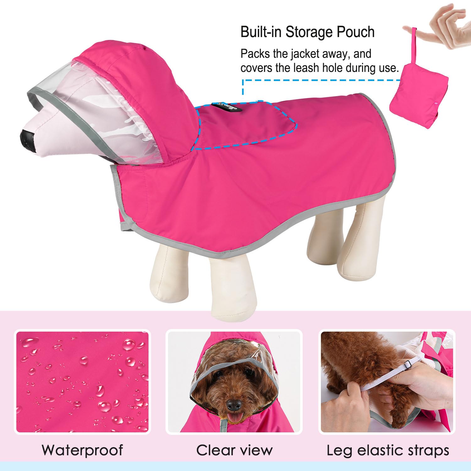 Lukovee dog raincoat reflective brim boosts nighttime visibility