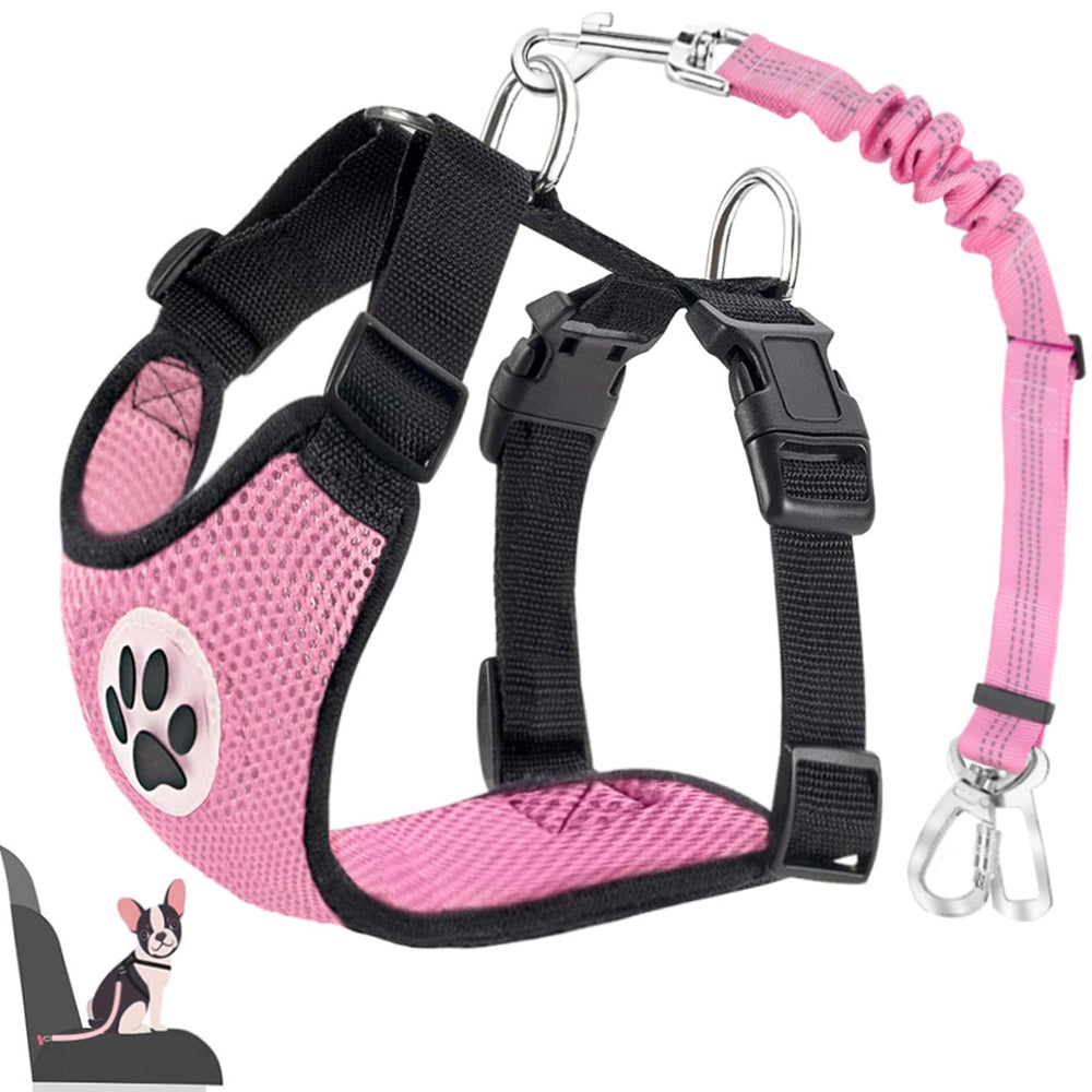 Lukovee dog seat belt front view shows secure, comfortable harness for car rides