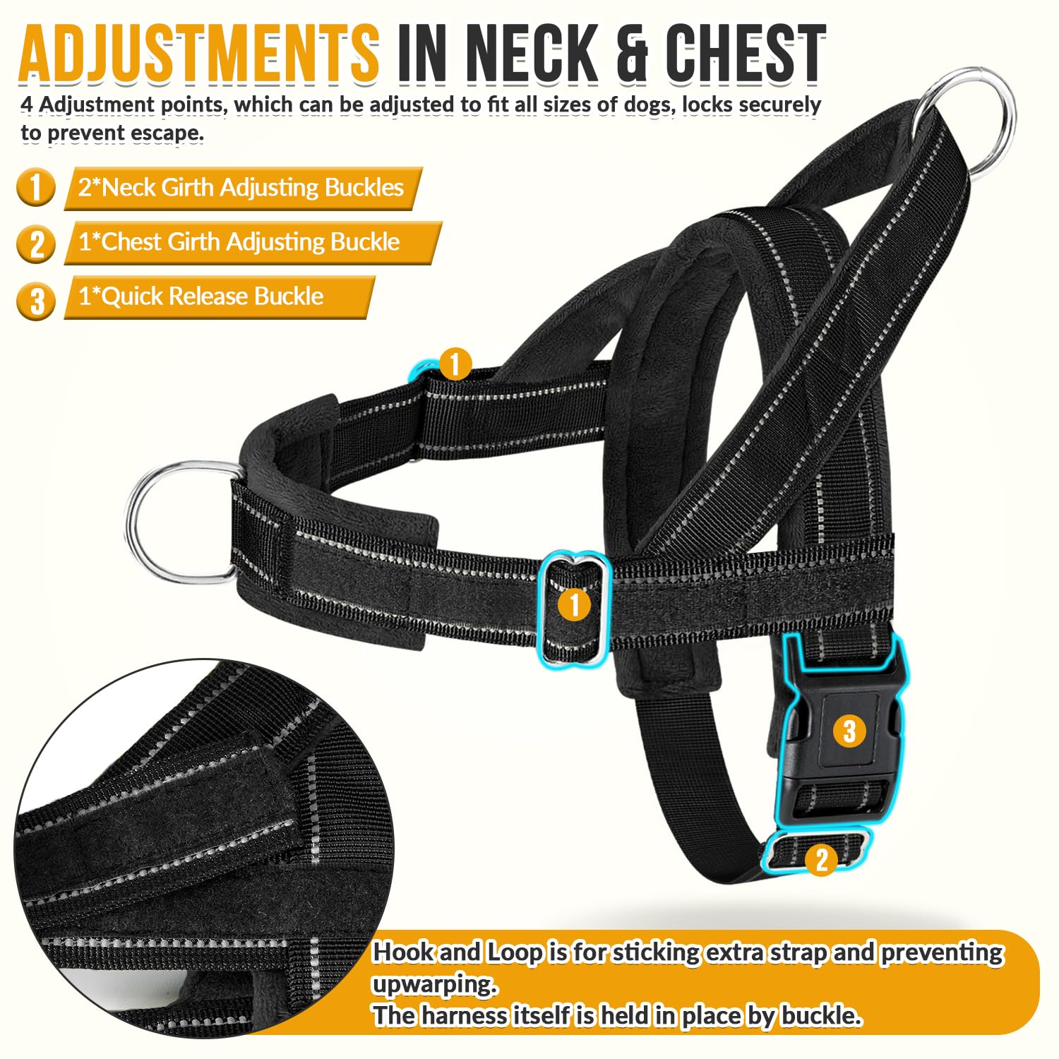 Lukovee harness neck and chest adjustable for a snug fit.