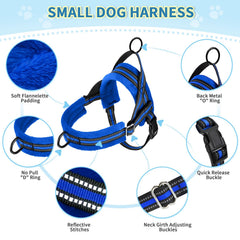 Blue Lukovee no-pull harness back view shows adjustable straps.