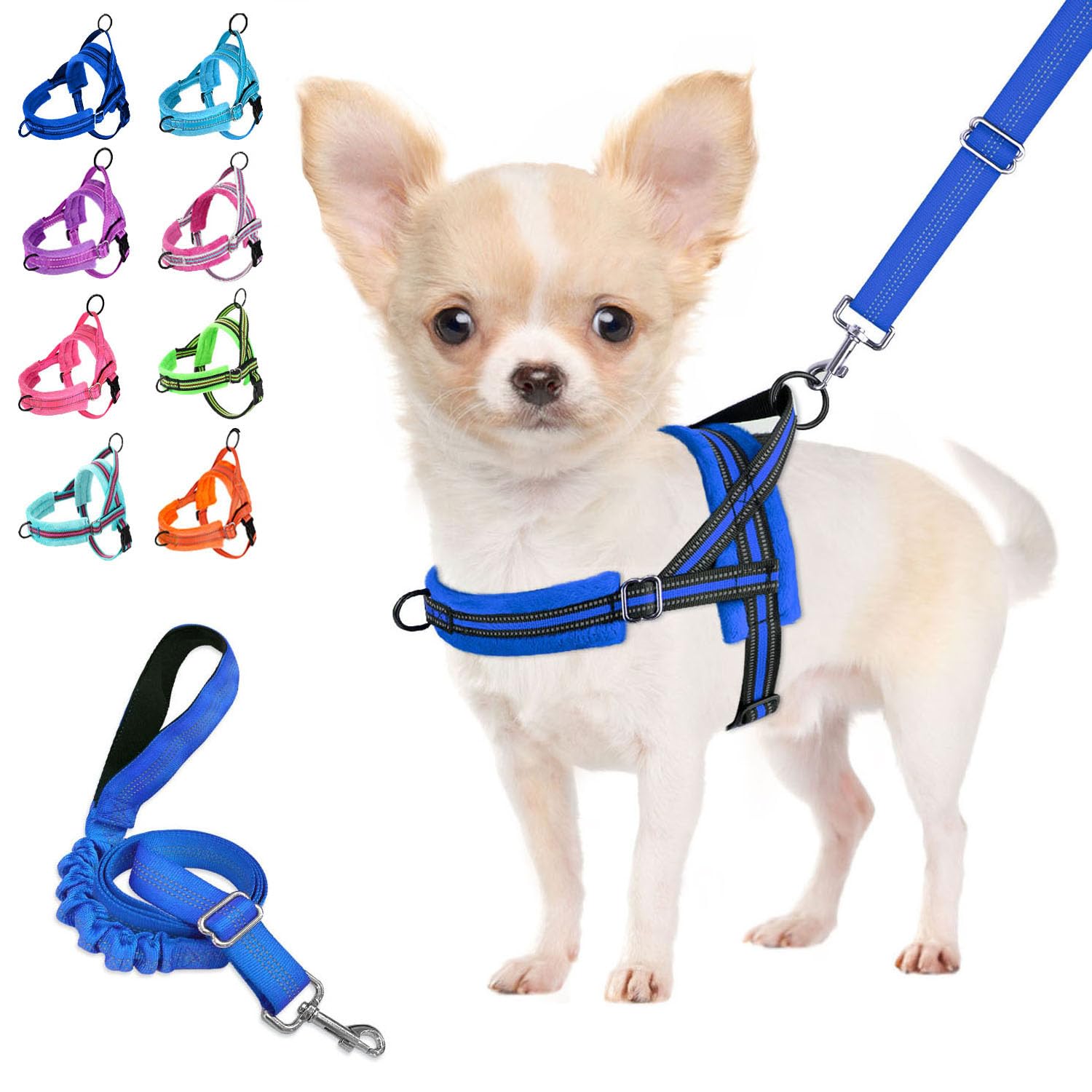 Lukovee No Pull Harness blue front view shows secure fit for comfortable daily walks