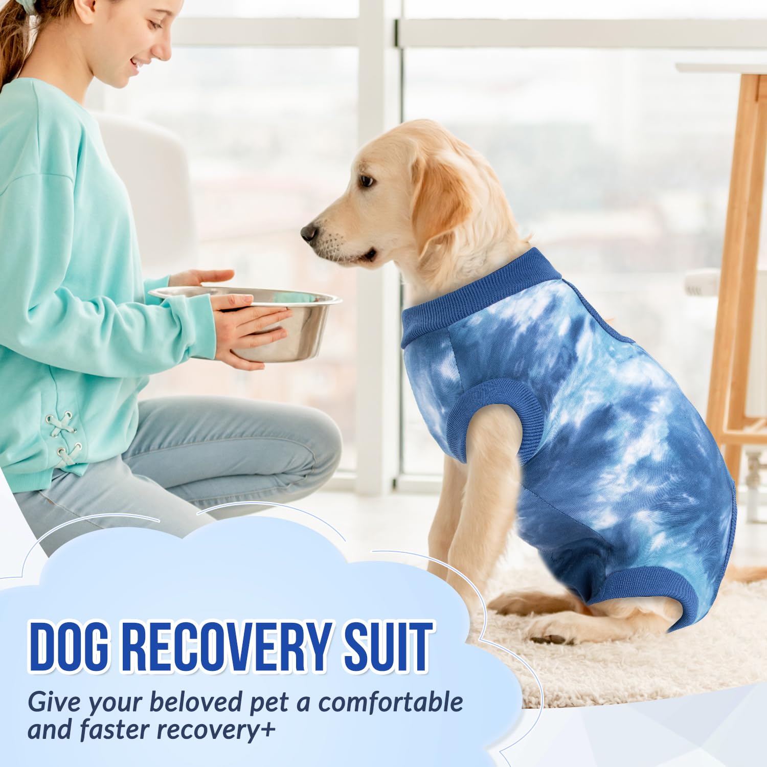 Lukovee dog recovery suit features easy wear with adjustable closure.