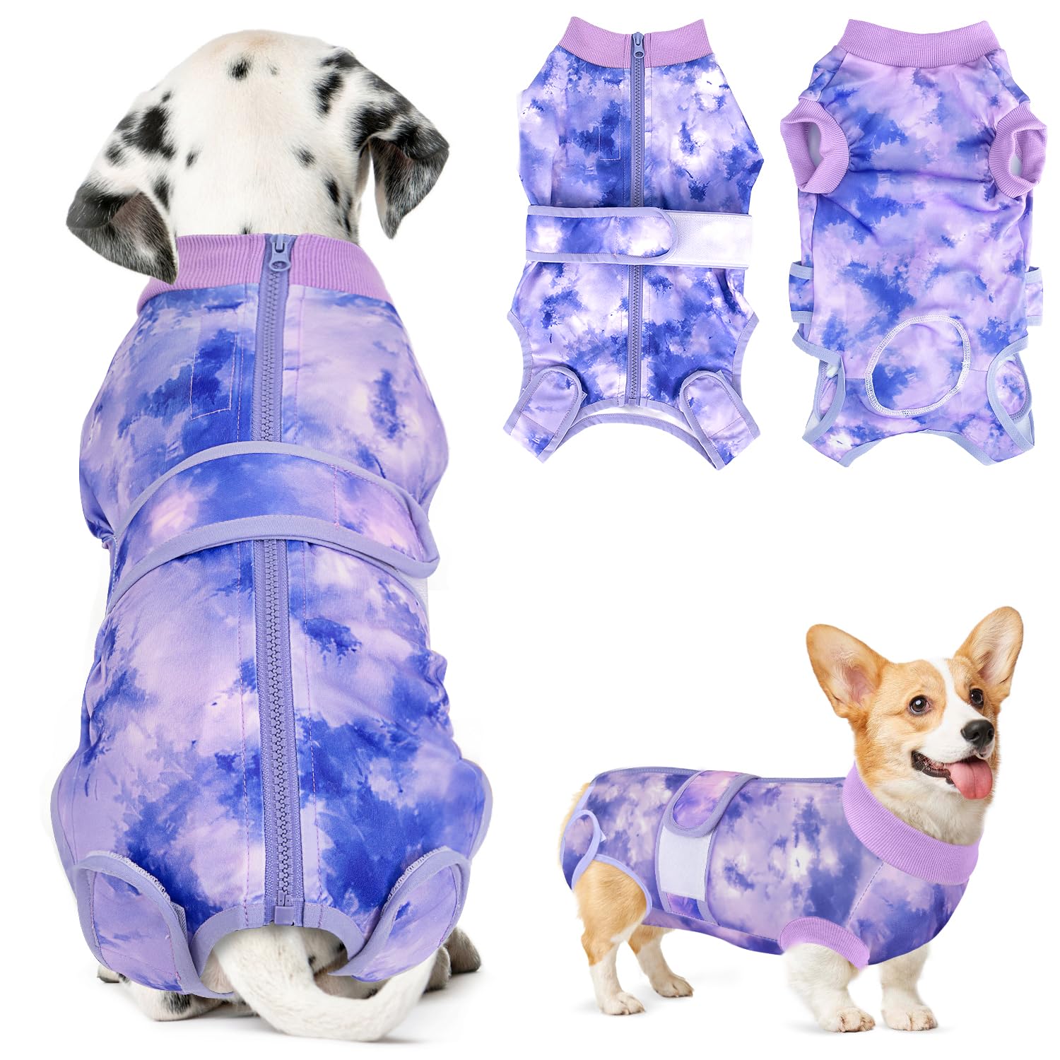 Lukovee Recovery Suit for Dogs with zipper back for easy wear.