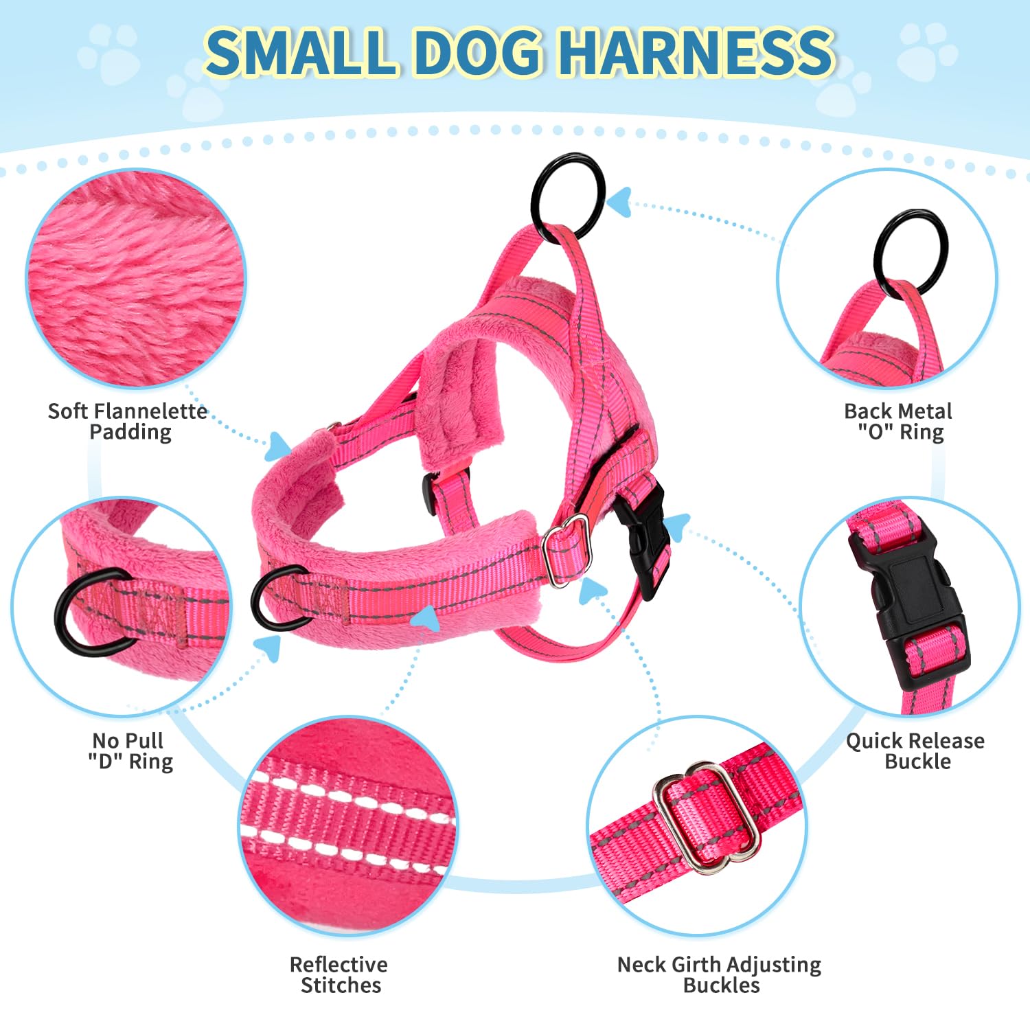 Lukovee soft-padded straps harness pink, gentle on puppy skin during extended wear.