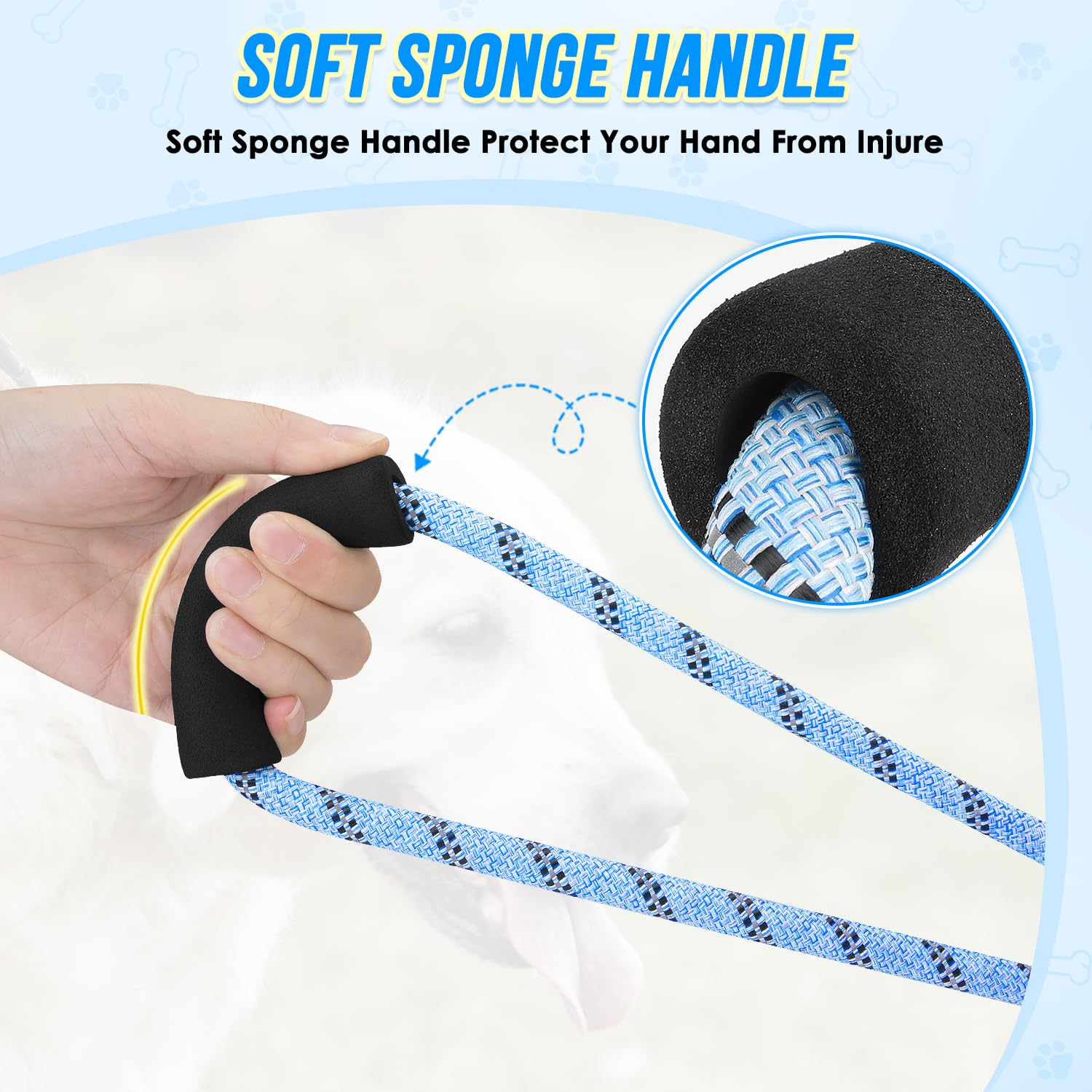 Lukovee sponge handle leash provides comfortable grip during longer walks.