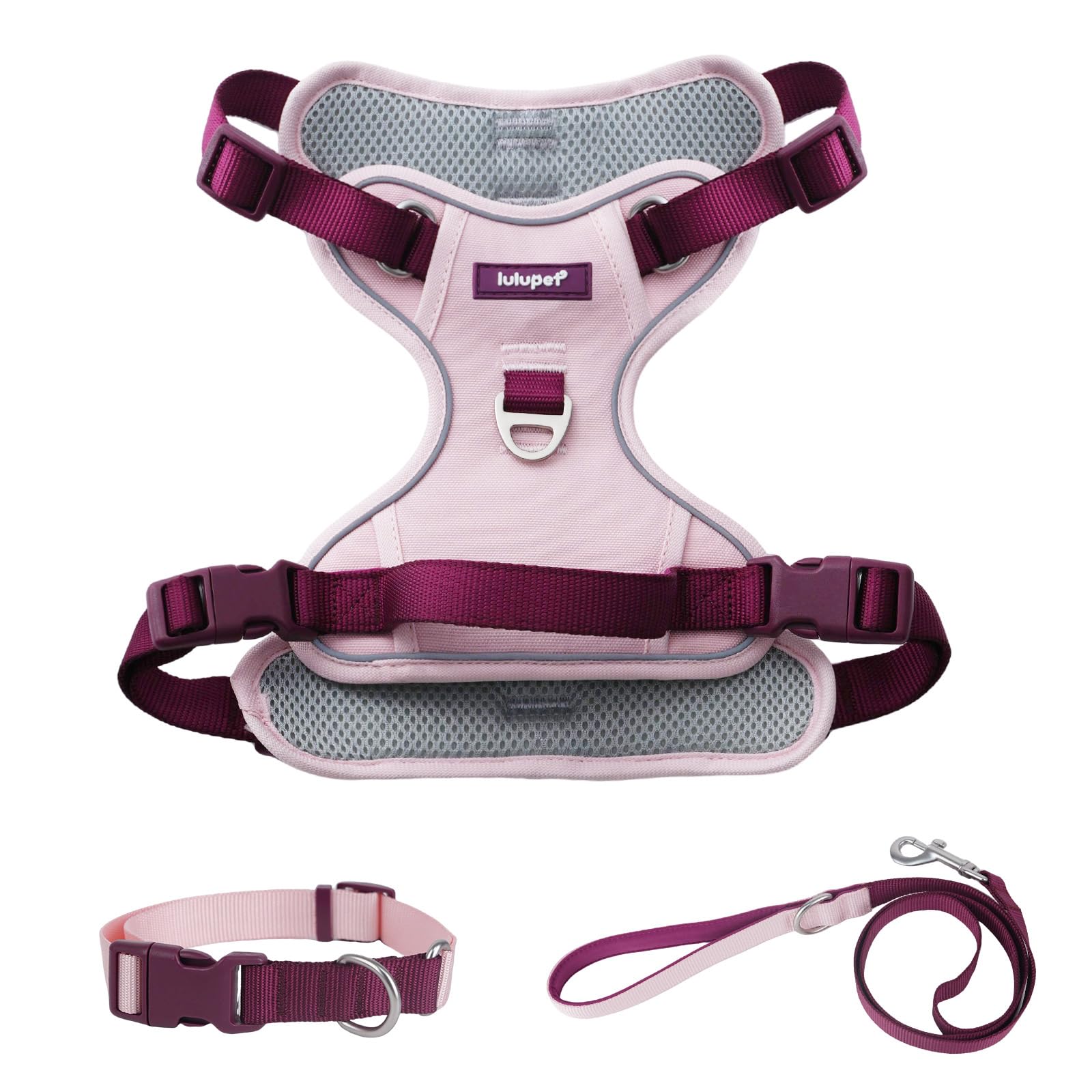 LULUPET pink dog harness back view with a control handle for quick restraint