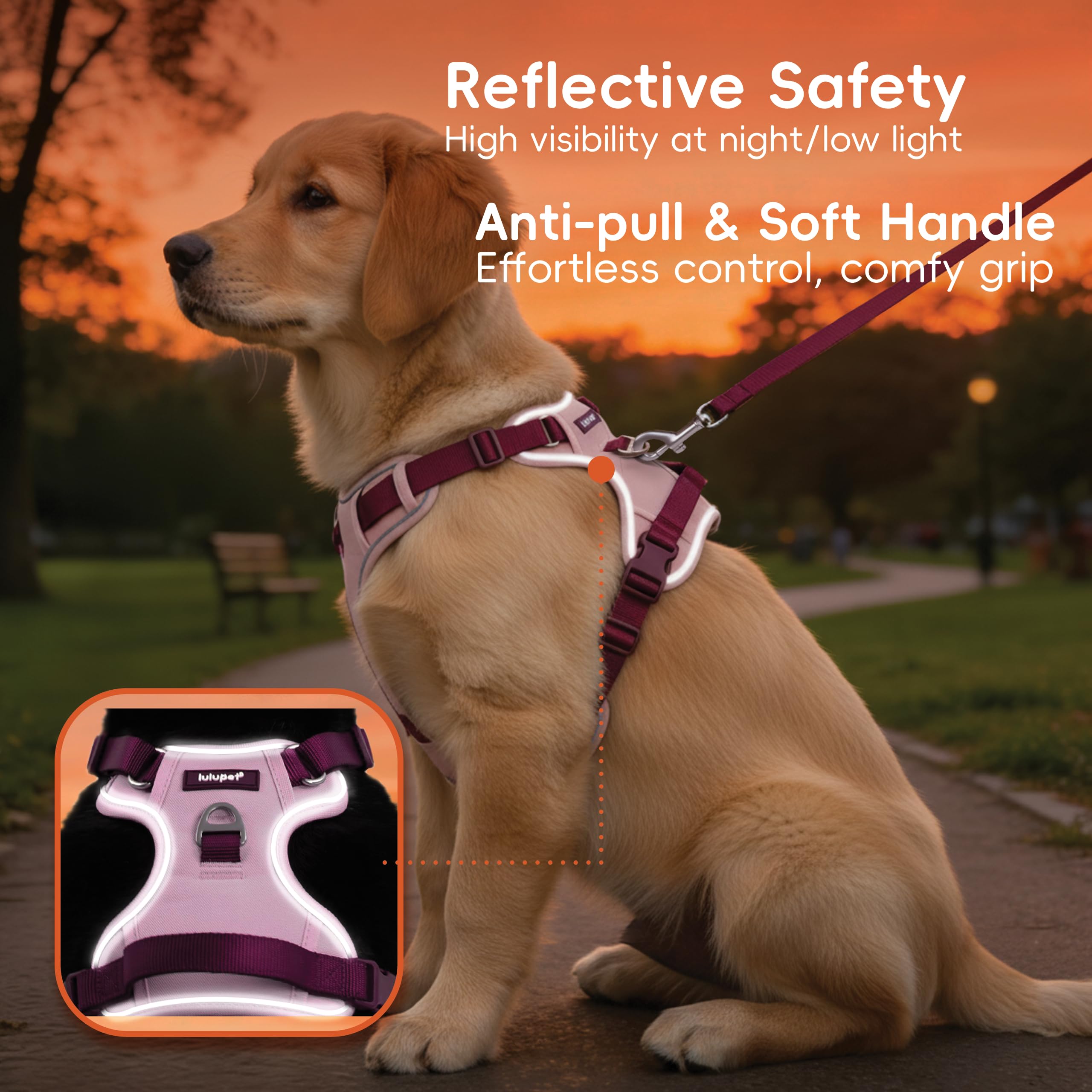 LULUPET pink harness side profile highlighting breathable mesh for all-day comfort