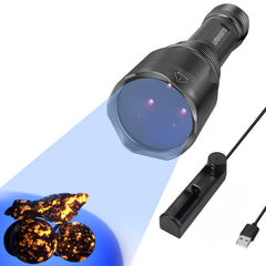 LUMENSHOOTER S3 365nm UV flashlight highlights fluorescence with three LEDs for clear visibility.