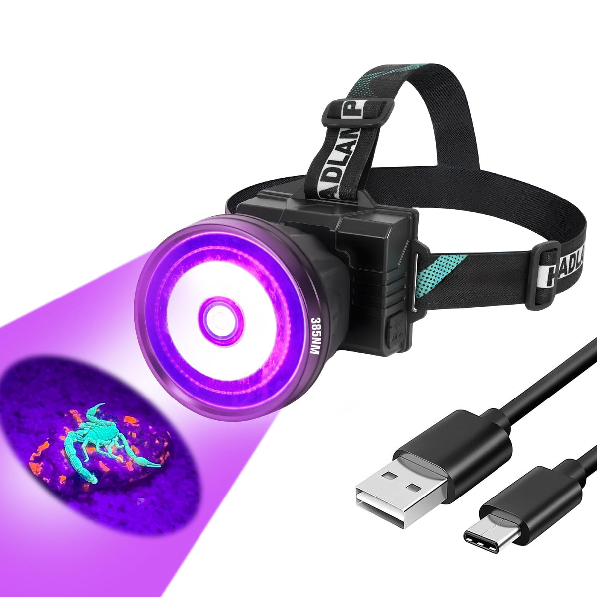 Lumenshooter UV headlamp emits 385nm light for precise stain detection.