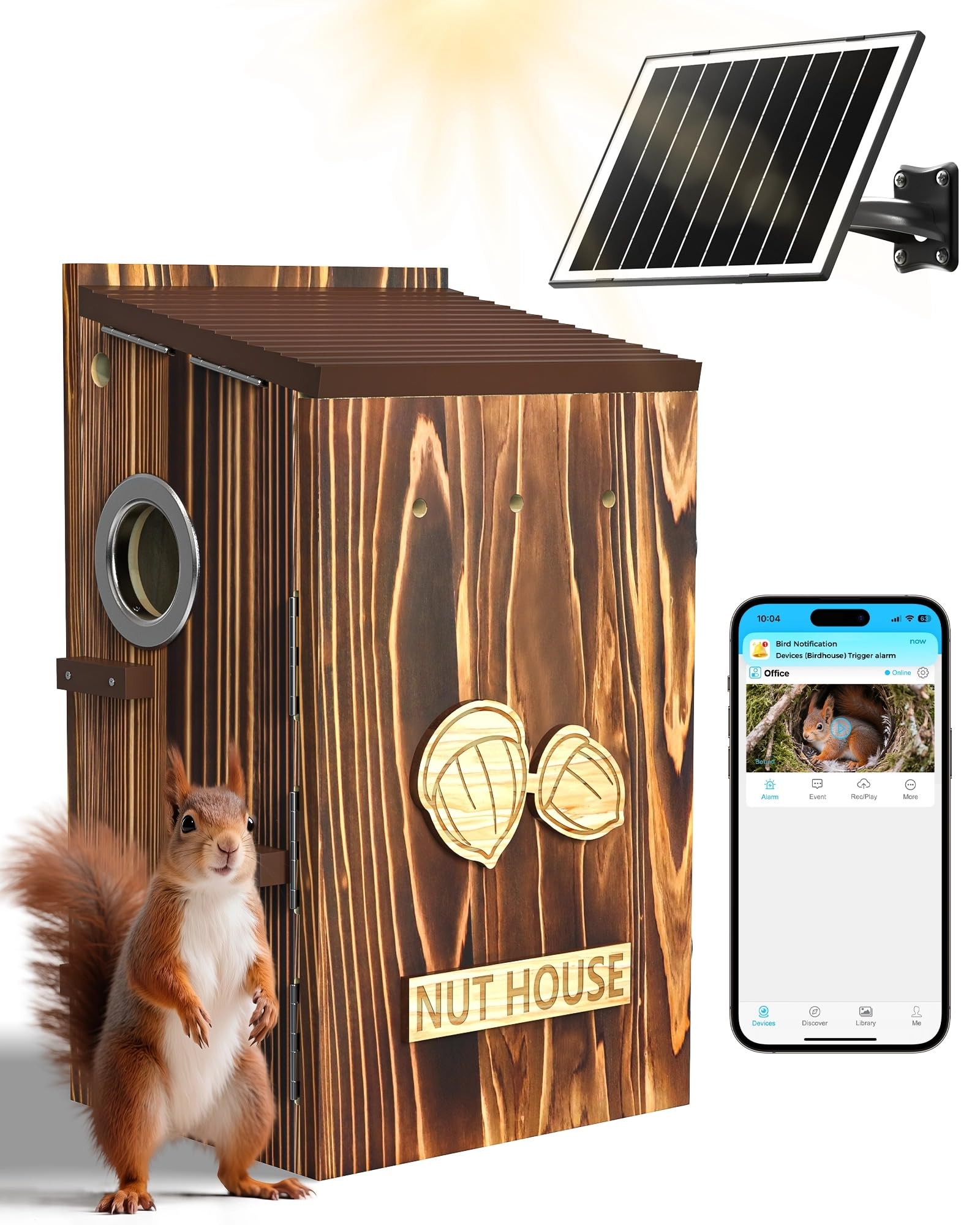 LuminiCam Squirrel Box front view with predator-resistant outdoor nesting.