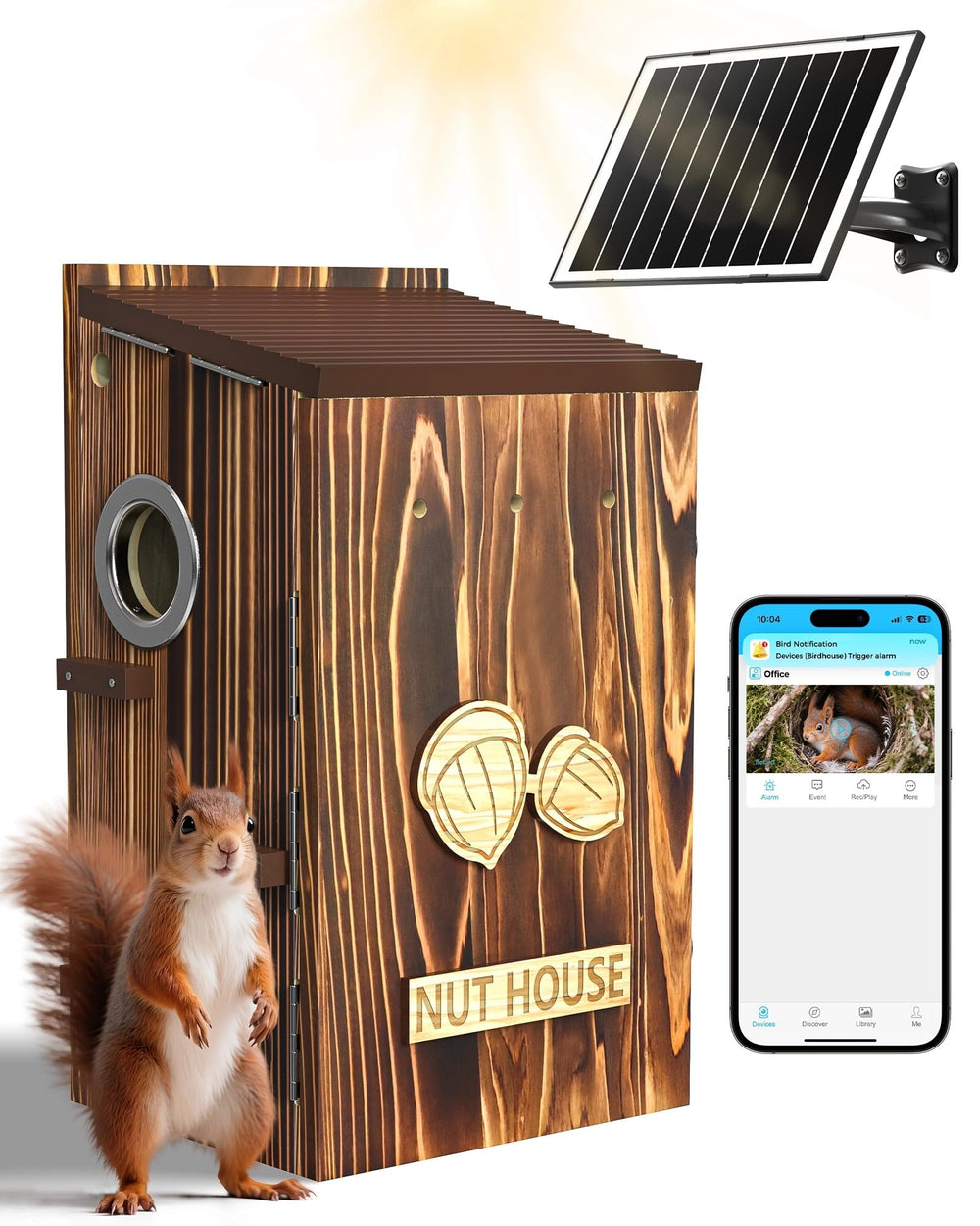 LuminiCam Squirrel Box front view with predator-resistant outdoor nesting.