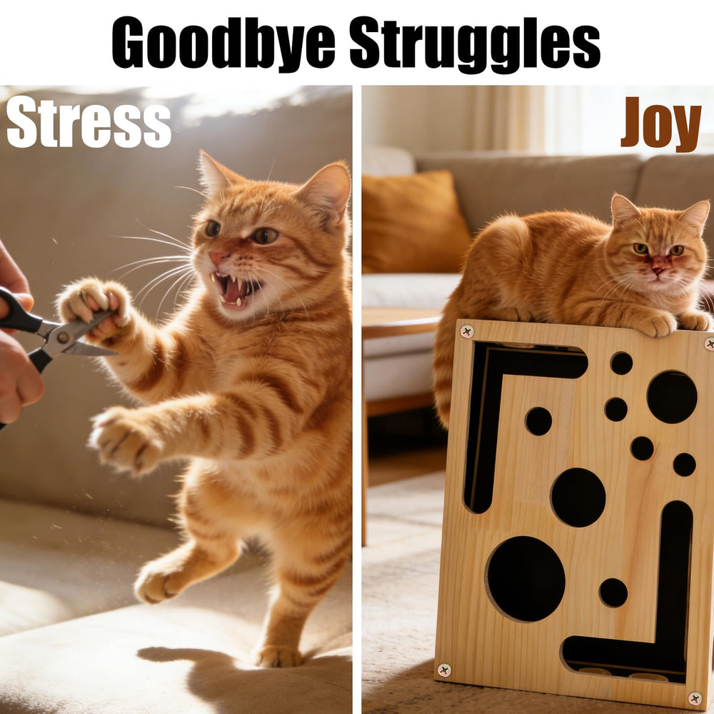 Lumixa cat scratcher box side opening invites treat-based exploration